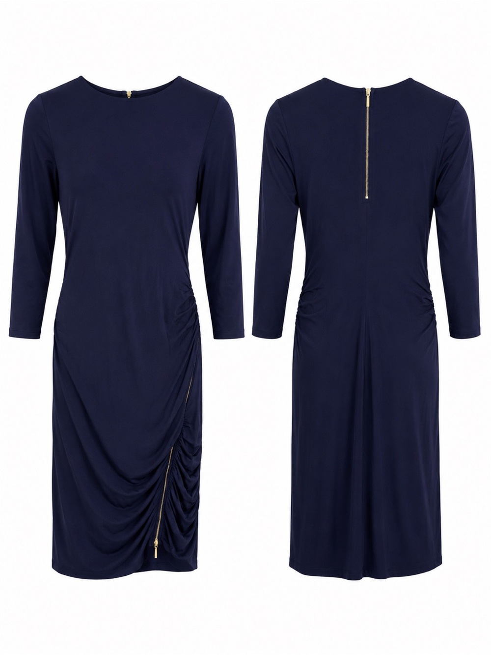 GUESS Navy Long Sleeve Midi Dress with Side Ruching